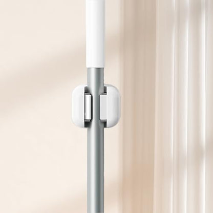 2-Piece Wall-Mounted Mop and Broom Holder with Self-Adhesive Tool Clips for Home Organization - color: White