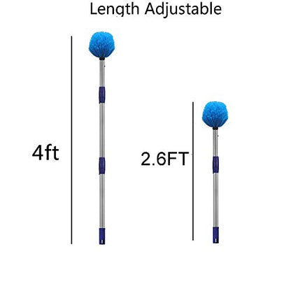 Cobweb Duster with Pole, 4ft Stainless Steel Pole Cobweb Brush with Medium-Stiff Bristles for Walls Beams Shelves Iight Fixtures and Window Screens - size: 4 Foot (Pack of 1)