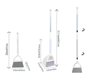 Mini Broom with Dustpan for Kids,Little Housekeeping Helper Set (White+Grey) - color: White+grey