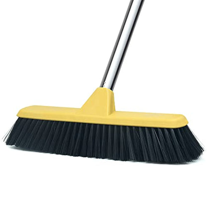 Push Broom with Long Handle, Floor Brush 49.6 inch Soft Bristle Broom 12.2" Wide for Cleaning Bathroom Kitchen Patio Garage Deck Tile Floor - color: Yellow