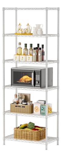 SINGAYE Shelf Wire Shelving Adjustable Storage Shelves Rack Standing Units for Kitchen Closet Laundry Bathroom Organizers Metal Pantry Narrow Mesh Gaps 14" D x 24" W x 72" H White - color: White, size: 6 Tier 14"Dx24"Wx72"H