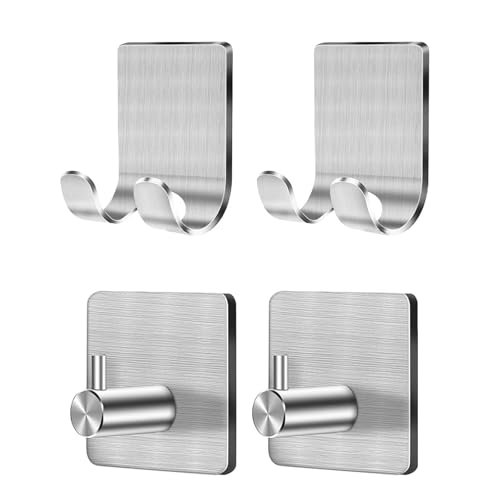 CGBE 4 Packs Shower Hooks for Inside Shower, Self Adhesive Shaver Holder Hanger Hook for Bathroom Damage Free Wall Hooks for Razor Loofah Sponge - color: Silver, size: 4 Pack