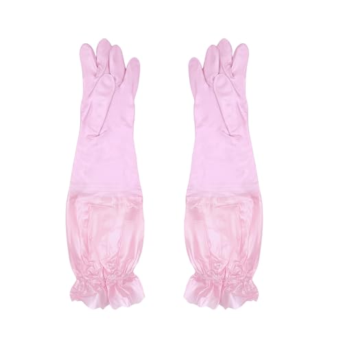 RARITYUS Household Kitchen Cleaning Gloves Waterproof Cotton Lined Dishwashing Non-Slip Long Cuff Gloves - color: Pink (Length 20.5'')