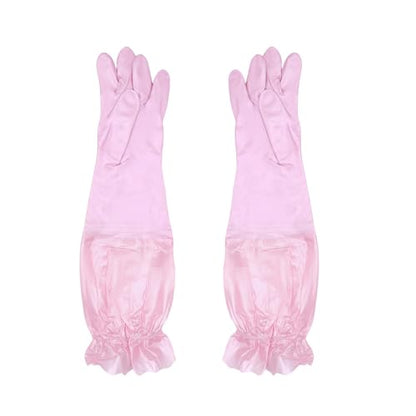 RARITYUS Household Kitchen Cleaning Gloves Waterproof Cotton Lined Dishwashing Non-Slip Long Cuff Gloves - color: Pink (Length 20.5'')