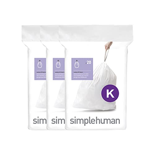 simplehuman Code K 60 Count Custom Fit Liners, Drawstring Kitchen Trash Bags, One-by-One Mess-Free Dispense, Extra Thick & Double Seamed, 50% PCR Plastic, 30-45 Liter / 8-12 Gallon, White - size: 60 Count (Pack of 1)