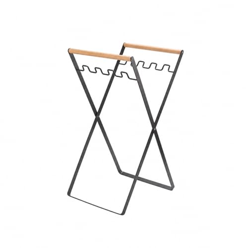 Metal Folding Trash Bag Holder with Wooden Handles, Portable Rubbish Stand for 30-45 Gallon Bags, Heavy Duty Refuse Sack Frame Garbage Holder for Garden Waste, Camping and RV