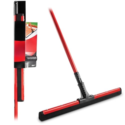 20 Inch Rubber Floor Squeegee with Red Steel Handle, Flex Blade