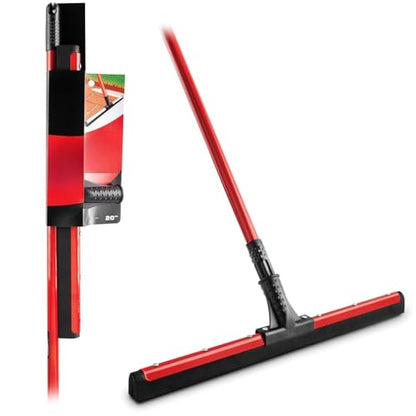 20 Inch Rubber Floor Squeegee with Red Steel Handle, Flex Blade