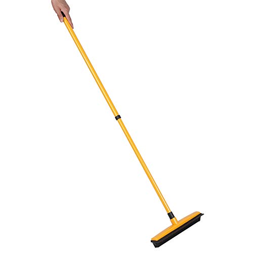 Pet Hair Sweeper, Rubber Broom Pet Hair Lint Removal Device with Telescopic Bristles Sweep Cleaner 27 to 47 Inches Adjustable Length Rubber Bristles TPE Scraper for Carpet Tile Hardwood Linoleum - color: Yellow
