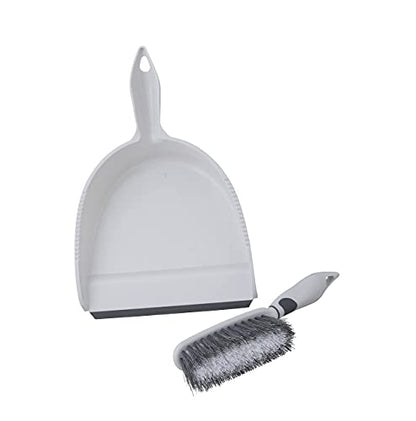 Superio Brush and Dustpan Set, Rubber Edge for Easy Dirt Pickup, Durable Plastic Broom Set with Ergonomic Grip Handle, for Table, Countertop, Desk (1) - color: Gray