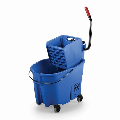 Rubbermaid Commercial Products WaveBrake 35 QT Side-Press Mop Bucket and Wringer Combo on Wheels, Blue, for Heavy-Duty Floor Cleaning - color: Blue
