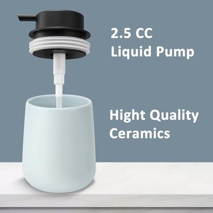 Soap Dispenser Ceramic with Easy-to-Press Pump Hand Lotion Liquid Dispenser for Shampoo Bathroom Kitchen 12 oz - color: Liquid-lightblue