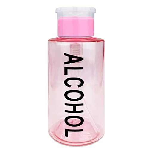 10oz Pink with Word Imprint Push Down Pump Dispenser Empty Refillerable Bottle with Flip Top Cap - for Nail Polish, Travel, Cosmetics Packaging - color: Pink (Alcohol), size: 10 Ounce - 1 Bottle