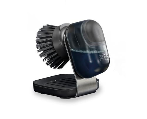 Joseph Joseph SinkTech Soap-Dispensing Palm Brush with Replaceable Head and Stainless-Steel Stand Drip Tray - style: Soap dispensing Palm Brush