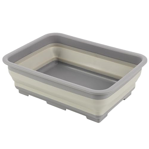 Collapsible Bucket for Cleaning - 7.27L Foldable Wash Bin Dish Tub - Collapsible Wash Basin or Camping Sink for Beach, Tailgating, or Soaking Laundry - Cleaning Supplies by Wakeman (Gray) - color: Gray, size: 1-Pack