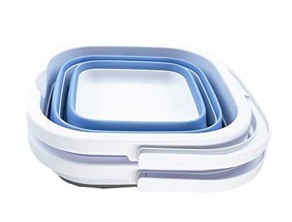 SAMMART Collapsible Rectangular Cleaning Bucket 5L (1.3 Gallon)- Foldable Camping Beach Sand Water Pot Pail- Portable Space Saving Tub for Household, Outdoor Car Washing (Grey + Baby Blue (Set of 2)) - color: Grey + Baby Blue (Set of 2)