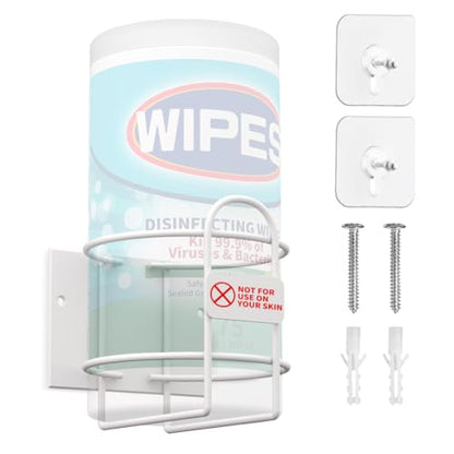 Wipes Holder, Wall Bracket for Cleaning Wipes - Two Ways of Installation: Wall-Mount & Adhesive Stickers - Ideal for Kitchen Bathroom Household Office Classroom Gym - No Wipes Included