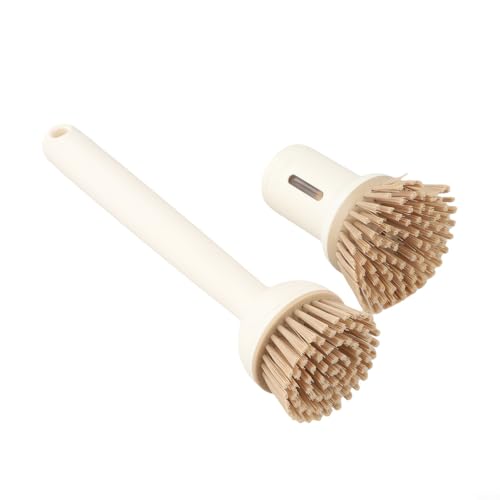 2-Pack Kitchen Cleaning Brushes with Soap Dispenser & 360° Rotating Long Handle – Silicone and PET Dishwashing Tools for Pots, Pans, Sinks, Countertops, Stoves, Tiles, and Cutting Boards Yellow - color: Beige