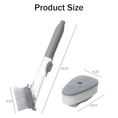Soap Dispensing Dish Brush with Holder, Kitchen Pot Pan Scrub Brush Set with Replaceable Brush Head, Sink Cleaning Brush with Storage Tray (3-piece Brush Head Set) - color: 3-piece Brush Head Set