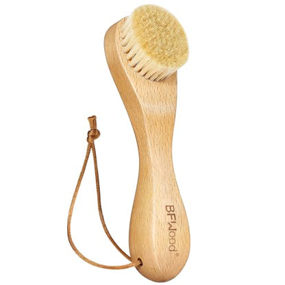 BFWood Laundry Stain Brush, Natural Soft Boar Bristles, Removes Tough Stains from Delicate Fabrics Like Knits, Cotton, and Linens, Gentle on Fabrics, No Damage - style: Round