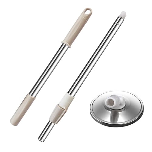 Spin Mop Replacement Mop Handle, 49-inch 360 Degrees Rotating Telescopic Replacement Mop Stick with Stainless Steel Disc for Spin Mop Bucket Cleaning System (Stainless Steel Disc, Khaki) - color: Khaki, style: Stainless Steel