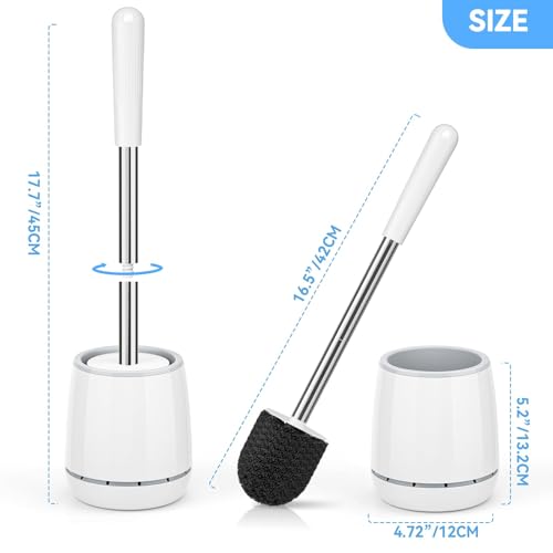 Toilet Brush, Toilet Brush and Holder with 304 Stainless Steel Handle, Space Saving Toilet Bowl Brush for Storage, Durable Bristles Toilet Scrubber for Bathroom Cleaning (1, White)