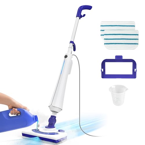 Steam Mops for Floor Cleaning, 1300W Floor Steamer with Detergent Chamber, 25S Heat Up, Lightweight Steamer for Cleaning with 2 Washable Pads, Safe for Tiles, Upholstery, Carpet, Hardwood