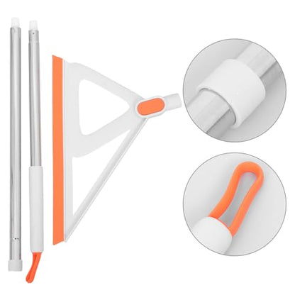 Rubber Edge Floor Squeegee Broom with Silicone Blade, Multi-Function Floor Cleaning Tool for Home, Tile Grout Scrubber and Deck Scrub Brush, White and Orange