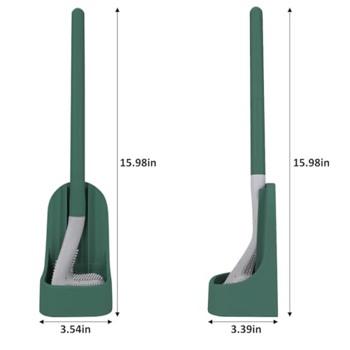 Silicone Toilet Brush and Holder Set, Flexible Toilet Bowl Brush Head with Silicone, Long Handle, Wall Mounted with Removable Anti-Leakage Base, Soft Bristles for Bathroom Deep Cleaning (Green) - color: Green