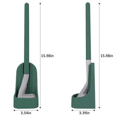 Silicone Toilet Brush and Holder Set, Flexible Toilet Bowl Brush Head with Silicone, Long Handle, Wall Mounted with Removable Anti-Leakage Base, Soft Bristles for Bathroom Deep Cleaning (Green) - color: Green