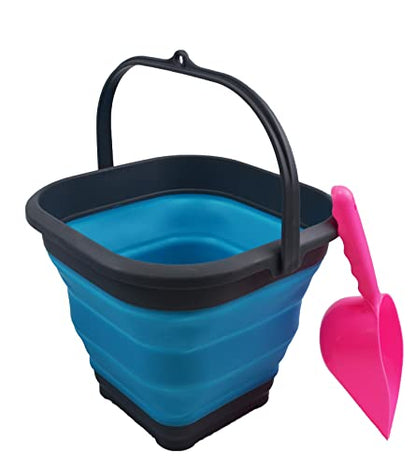 SAMMART 5.5L (1.4 Gallon) Collapsible Square Handy Bucket/Foldable SquareWater Pail/Portable Tub with Handle. (Grey/Ocean Blue (Set of 2)) - color: Grey/Ocean Blue (Set of 2)