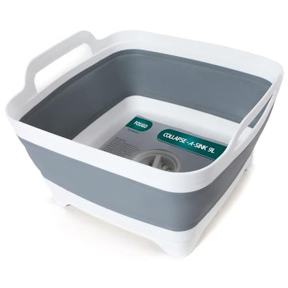 FOSJGO Collapsible Dish Basin with Drain Plug, 2.4 Gal (9L) Space-Saving Foldable Sink, Wash Basin for Kitchen, Baby Bottles, Vegetable Washing, Camping, RV and Party Beverage Tubs (gray) - color: Gray
