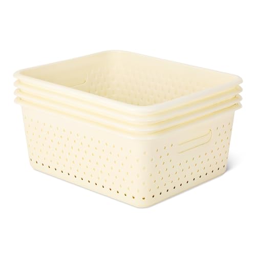 Amazon Basics Decorative BPA-Free Plastic Storage Baskets, 13.66 x 11.34 x 5.39, Ivory, Pack of 4 - color: Ivory, size: 4-pack