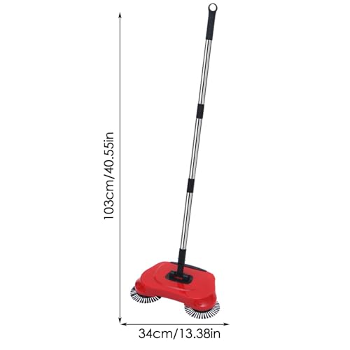 Hand pash Floor sweepar - Non Electric Vacuum Broom, Adjustable Handle Carpet sweepar, Compact Dust Collector | Manual pash Cleaner for Hardwood Tile Laminate Rugs, Pet Hair Removal, Home Cleaning Too - color: Red