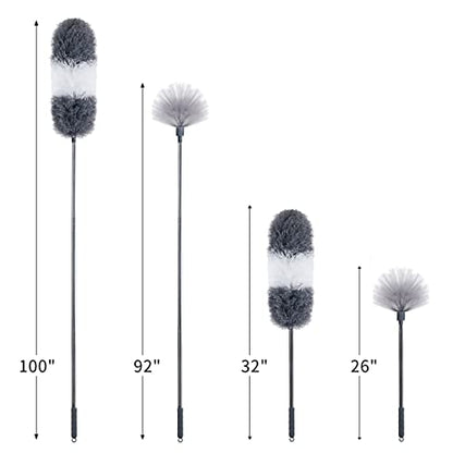 BOOMJOY Microfiber Feather and Cobweb Duster Set, Bendable Head and 100 inches Extension Pole, for High Ceiling, Fan, Blinds, Furniture