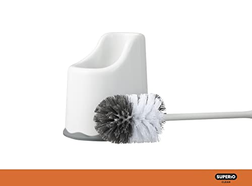 Superio Toilet Bowl Brush and Holder with Under Rim Cleaner for Bathroom, Toilet Brush and Caddy with Non Scratch Bristles and Under Rim Lip Brush - size: Toilet Brush with Scrubbing Lip