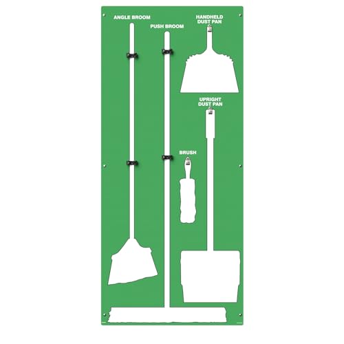 Clean & Sweep 5S Shadow Board/Wall Mount Broom Holder, 68" x 30" Board, 5S Cleaning Station - Board Only, Tools Sold Separately, Made in The USA by AccuformNMC, Green/White, PSB114GNWT - color: Green/White