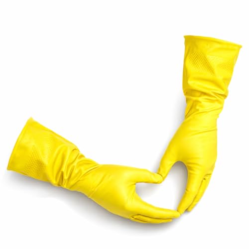 Yellow Household Kitchen Cleaning Dishwashing Reusable Gloves - Medium & Small - color: Yellow Latex - 3 Pairs
