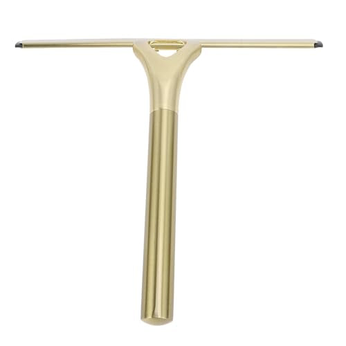 Shower Squeegee for Glass Doors, 304 Stainless Steel Silicone Window Squeegee Bathroom Cleaner Tool Shower Glass Squeegee Shower Door with Hooks for Window Cleaning (Gold) - size: Gold