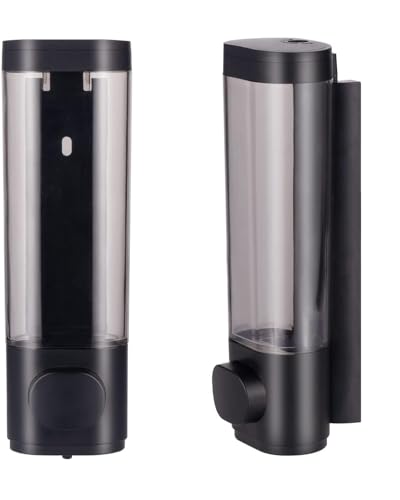 Manual Bathroom Wall Mounted Soap Dispenser, 10oz/300ml Single Black Bathroom Shampoo and Conditioner Dispenser, Clear Plastic Refillable Liquid Lotion Pump Dispenser and Organizer - color: Black