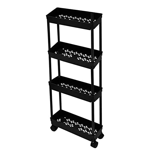 4 Tier Kitchen Bathroom Storage Rolling Cart 39 Inches Tall Slim Utility Rolling Shelf Cart with Wheels Coner Storage Shelves Cart, Black