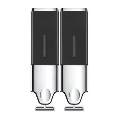 EHORIA 2-in-1 Quadrate Dispensers for The Shower,Shower soap Dispenser,Conditioner Dispenser, Shampoo Dispenser,No Drilled Wall Mounted Distributor,Hotel,Bathroom,Home - color: Double, Black