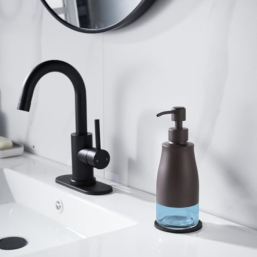 Gaussra Matte Brown Soap Dispenser with Coaster and Stickers, Stainless Steel and Glass Bottle Hand Pump Dispenser, Refillable Liquid Hand Soap Dispenser for Bathroom & Kitchen (11OZ / 320ML) - color: Matte Brown