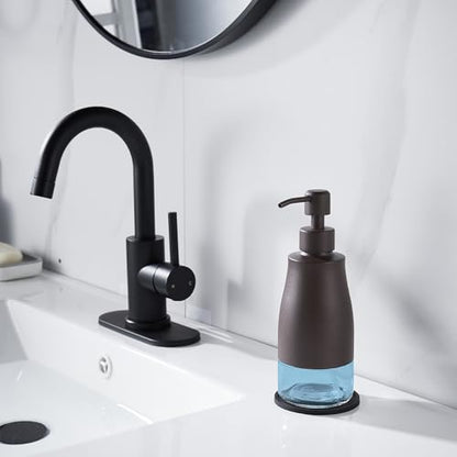 Gaussra Matte Brown Soap Dispenser with Coaster and Stickers, Stainless Steel and Glass Bottle Hand Pump Dispenser, Refillable Liquid Hand Soap Dispenser for Bathroom & Kitchen (11OZ / 320ML) - color: Matte Brown