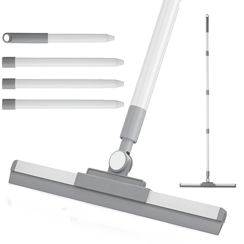 Floor Squeegee for Concrete Floor, Long Handle Shower Squeegee, Squeegee Broom, Magic Air Broom, 14'' Rubber Blade,52'' Extension Pole, for Shower Glass Doors, Bathroom Tile, Pet Hair, Window