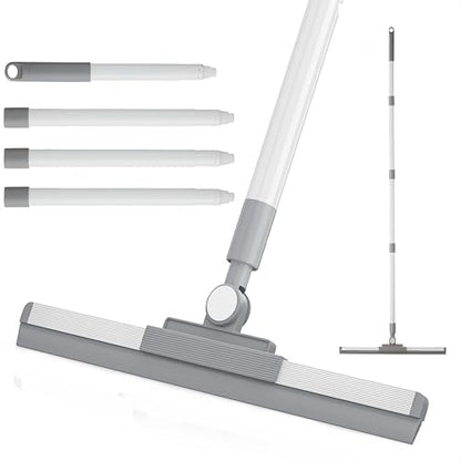 Floor Squeegee for Concrete Floor, Long Handle Shower Squeegee, Squeegee Broom, Magic Air Broom, 14'' Rubber Blade,52'' Extension Pole, for Shower Glass Doors, Bathroom Tile, Pet Hair, Window
