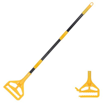 Mop Handle Commercial Heavy Duty - 57 Inch Industrial Metal Mop Stick Replacement for Floor Cleaning - Professional Mops Head Replacement Holder - color: Black&Yellow 1 - Plastic Clamp