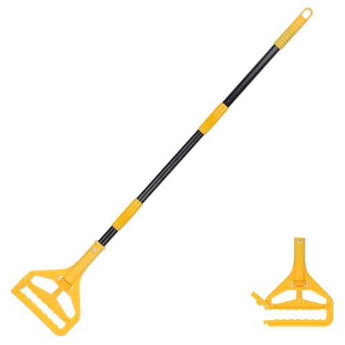 Mop Handle Commercial Heavy Duty - 57 Inch Industrial Metal Mop Stick Replacement for Floor Cleaning - Professional Mops Head Replacement Holder - color: Black&Yellow 1 - Plastic Clamp