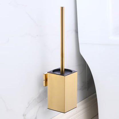 Toilet Brush and Holder Wall Mounted, NSCMQSL Toilet Bowel Brush for Cleaning with Stainless Steel Handle,Space Saving for Storage Toilet Brush Wall Mount Square(Brushed Gold)