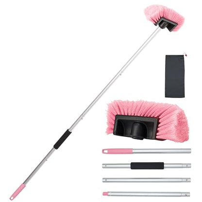 Car Wash Brush with Long Handle, 60'' Soft Bristle Cleaning Brush, Car Cleaning Brushes, Carwash Brushes for SUV, RV, Boat, Truck, House Siding, Sweep Snow,Pink - color: Pink